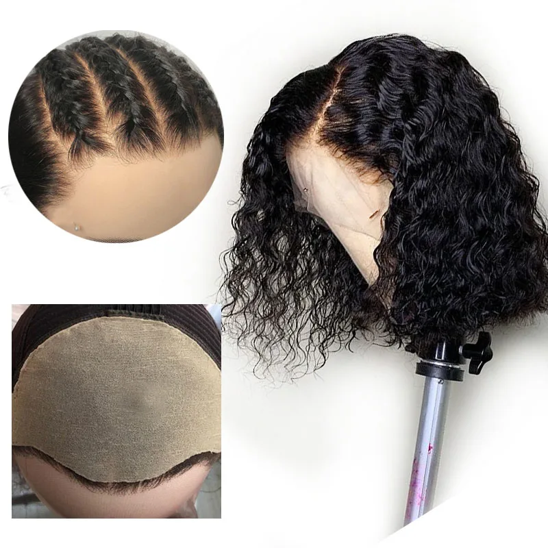 13X6 поддельные головы короткие Боб Кружева передние парики волна воды Невидимый