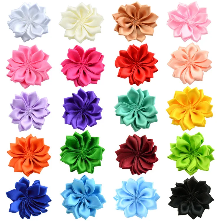 

1.6" 20pcs/lot 16 Petaled Rosette Satin Ribbon Flowers Used for Kids Adult Headband Hair Clips Diy Hair Accessories