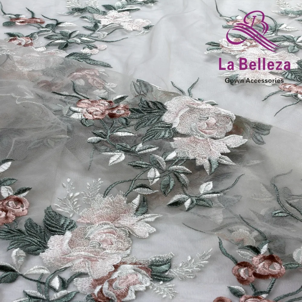 La Belleza 1 ярд зеленый смешанные цвета полиэстер на сетке вышивка Тяжелая