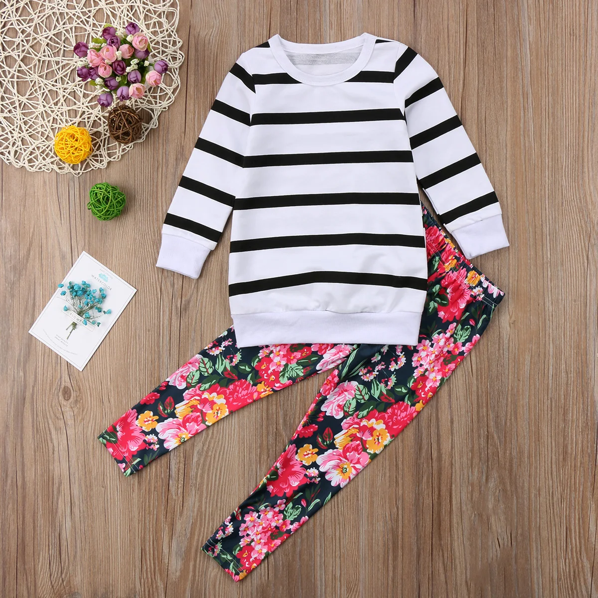 Комплект одежды из 2 предметов для маленьких девочек футболка в полоску Топы +