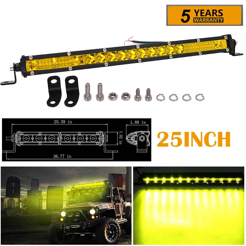 25inch Combo Yellow 7/13/20/25/32/38/45/50 дюймов однорядные тонкий светодиодный рабочий светильник бар комбинированный прожектор лампы для автомобиля Бар Offroad Грузовик Лодка 4X4 ATV внедорожник рабочими электрическими схемами - Цвет: 25inch Combo Yellow