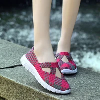 women big size 35 42 woven sports shoes match flats breathable sneaker hollow sandals loafers slip on running sneaker boat shoe
