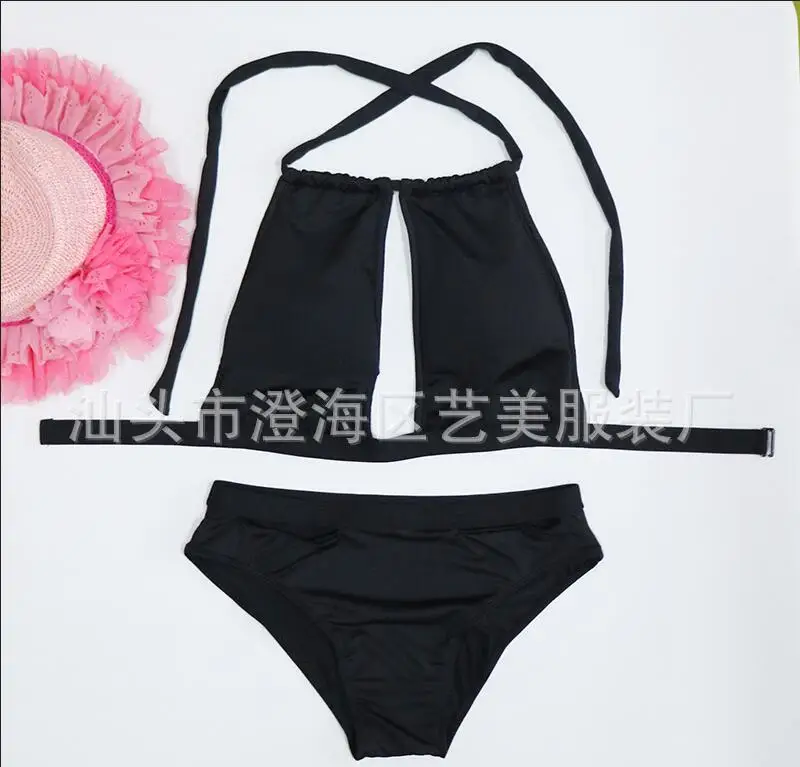 Винтаж черный Красный Высокая Средства ухода за кожей Шеи комплект бикини Cut Out