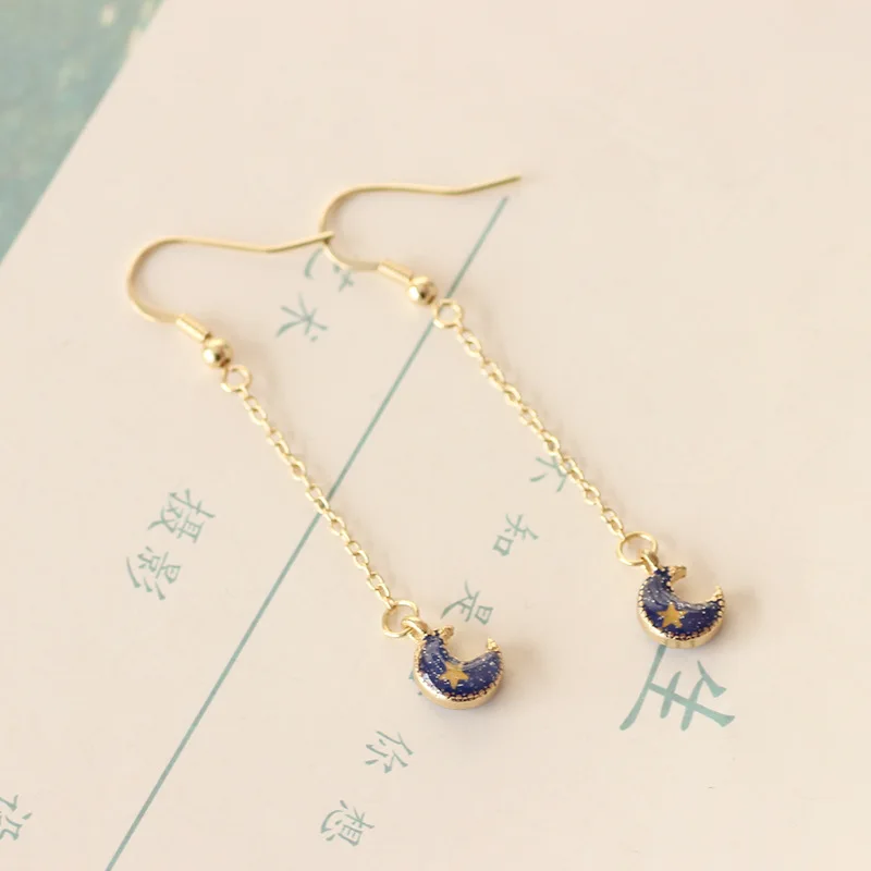 Fashion Crescent Drop Earrings Blue Beads Pendant Alloy Gold Color Statement For Women Jewelry | Украшения и аксессуары