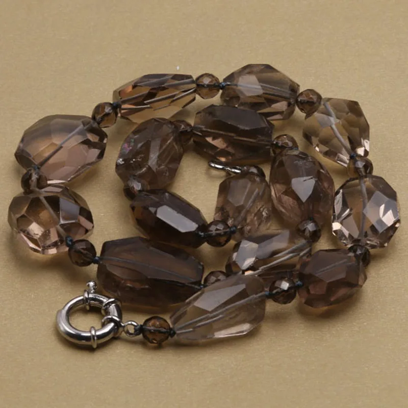 

JYX long crystal necklace 20x17mm Irregular faceted smoky quartz beads single-strand necklace 20" Jewelry gift for Women