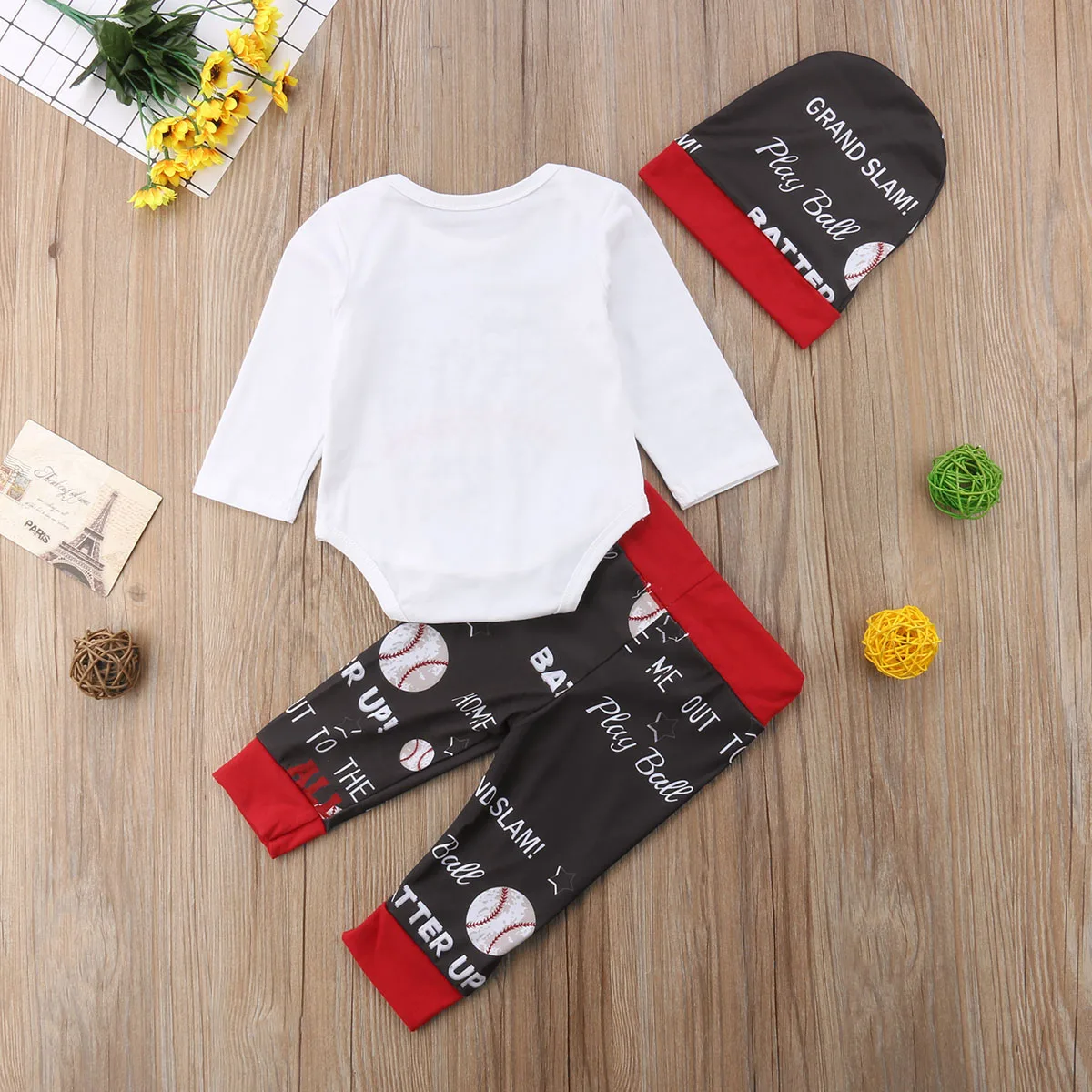 2018 Canis Newborn Baby Boys Girls Player Tops Romper+Long Pants Hats 3PCS Outfits Clothes Football Baseball Autumn Set | Детская одежда
