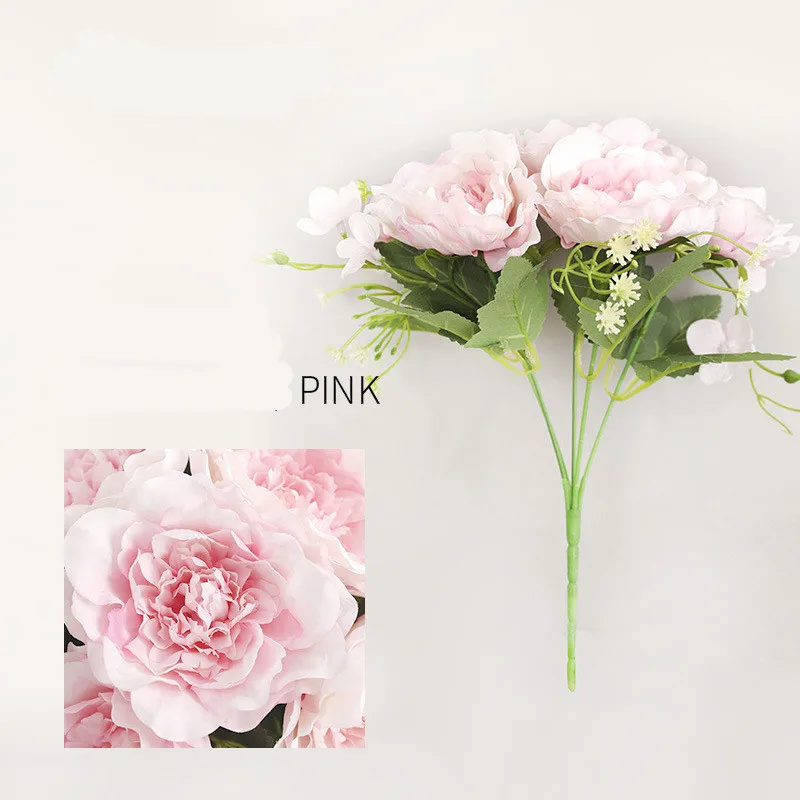 Liight pink Diy ручной работы украшение дома моделирование 5 голов Камелия Свадьба дорога руководство макет реквизит пион поддельные цветы подарок на день Святого Валентина - Цвет: Liight pink