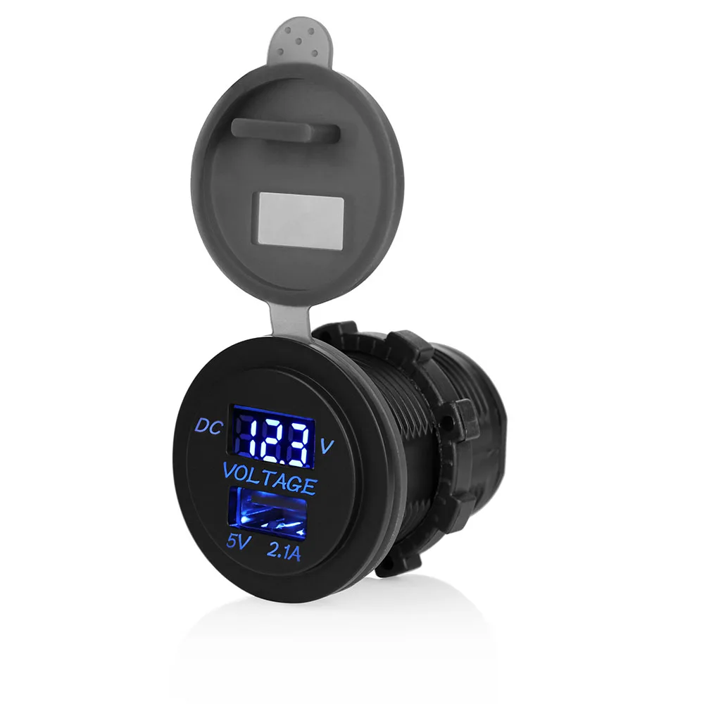 Onever 12-24 в двойной USB Автомобильное зарядное устройство розетка 2.1A для автомобиля лодки мотоцикла SUV ATV трактора с светодиодный цифровой вольтметр - Название цвета: Синий