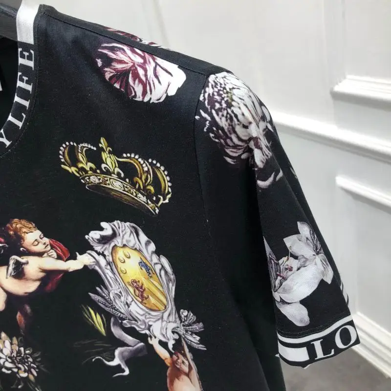 2019 Весна 19ss новые модные футболки с принтом ангела цветов короны Футболка для
