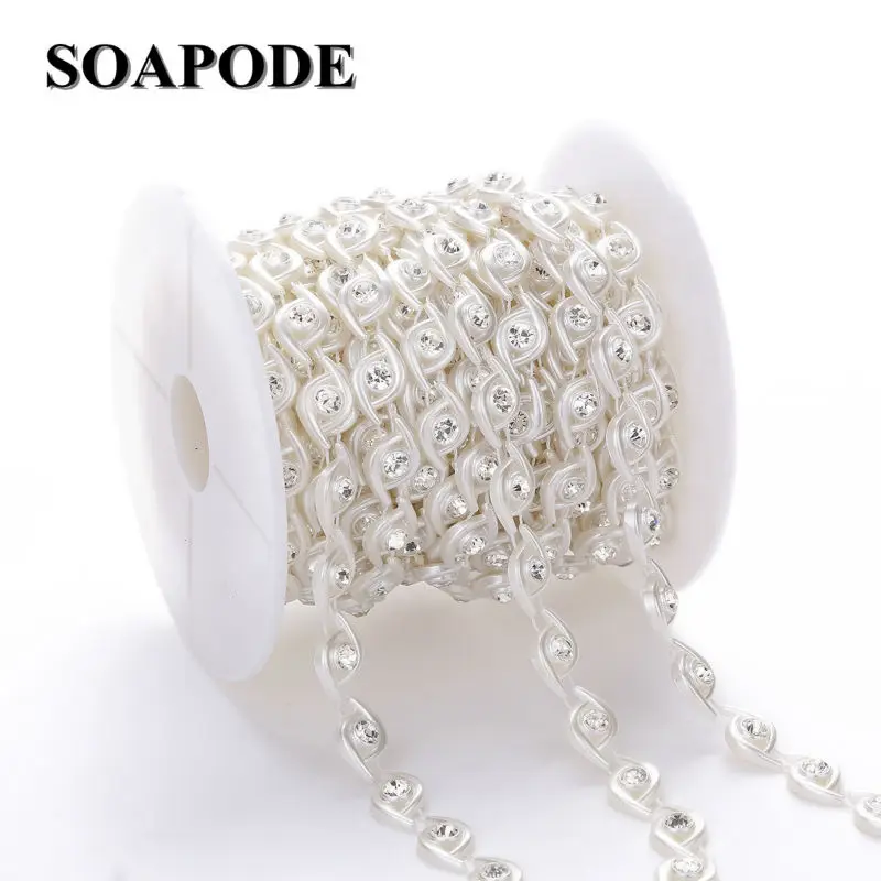 

SOAPODE 10mm 10yards Flatback Artificial ABS Pearl Beads crystal Rhinestone Chain Garland DIY Decor Cloth Hair Accessories