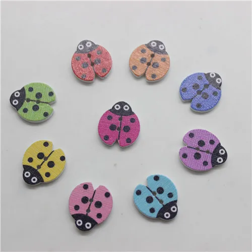 Ladybug 50 шт смешанные животные 2 отверстия кошка собака девочка кролик деревянные пуговицы для поделок DIY Детские аксессуары для шитья одежды скрапбук поставки - Цвет: Ladybug