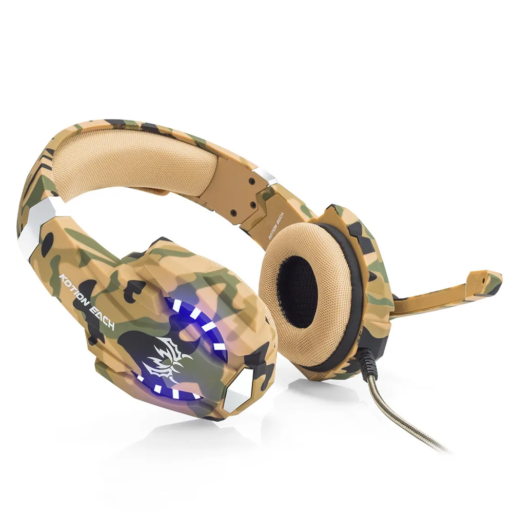 Игровые наушники KOTION G9600 с камуфляжной расцветкой и стереозвуком, игровая гарнитура Шум шумоподавления наушники с микрофоном светодиодный свет для PS4/PC/Xbox One/iPad