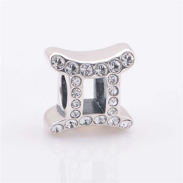 2015 Новый серебряные бусины 925 пробы плавающий Gemini Zodiac Charm с кубическим цирконием