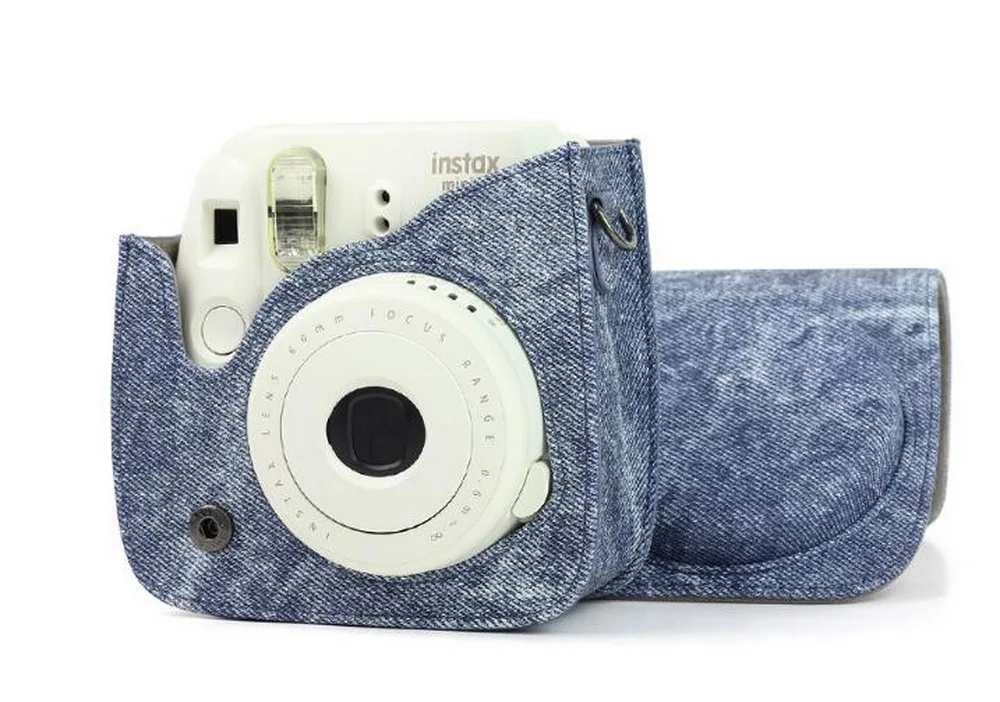 Мини деним + PU кожаный чехол сумка с плечевым ремнем для Fujifilm Instax Mini 8/8 plus 8 +/9
