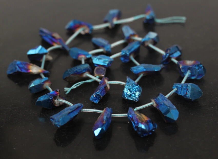 Нитка 15 5 дюйма голубые титановые друзы кварцевые кристаллы точечные подвесные