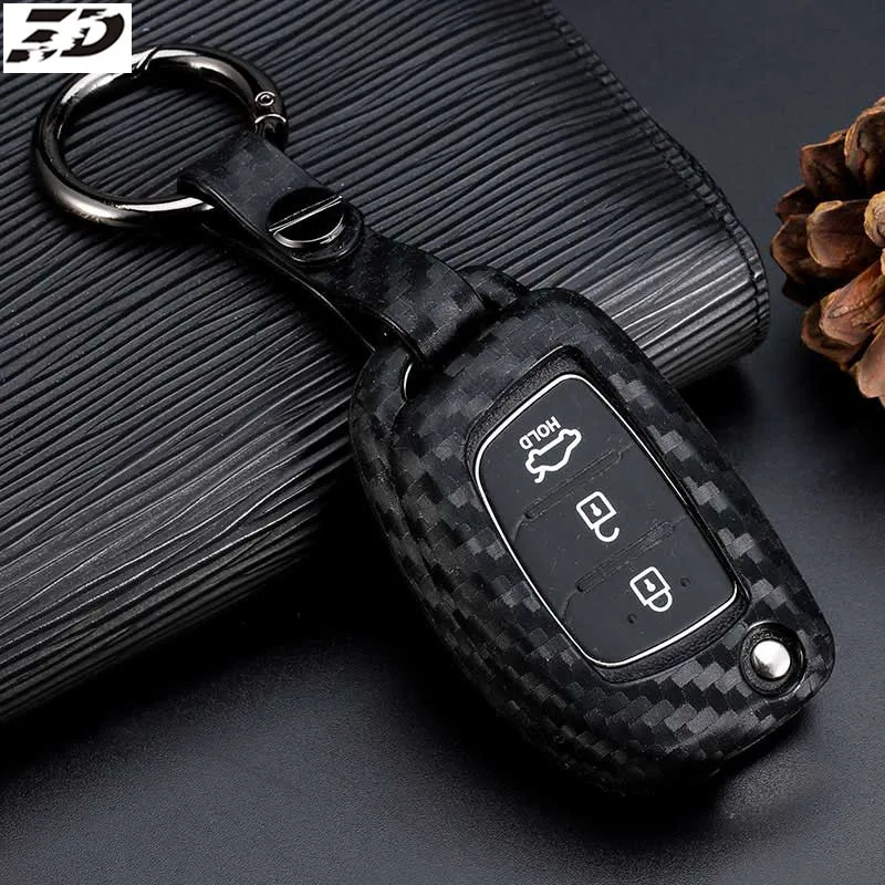B with round buckle Силиконовый чехол для ключей из углеродного волокна для hyundai solaris Tucson Creta ix25 ix35 i20 i30 HB20 Elantra Verna - Название цвета: B with round buckle