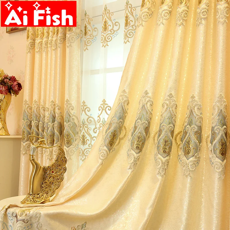 

Ready Made Window Curtains For Living Room Luxury Embroidery Blinds Blackout Curtain Fabric and Tulle For Villa Bedroom wp303-40