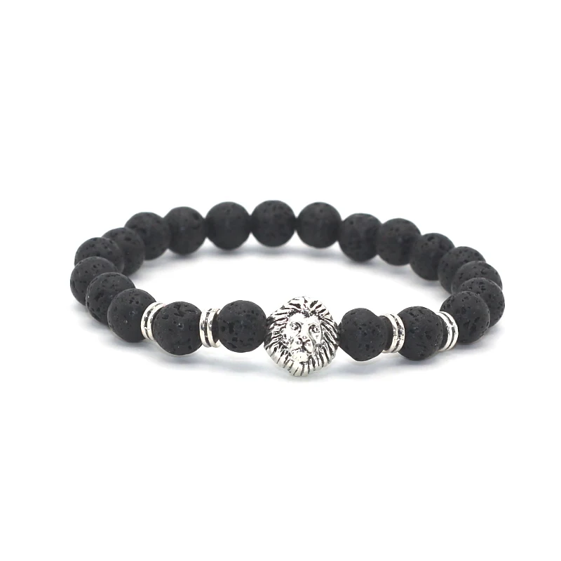 Серебряный/золотой браслет с бусинами в форме головы льва из Бирюзы и матовых