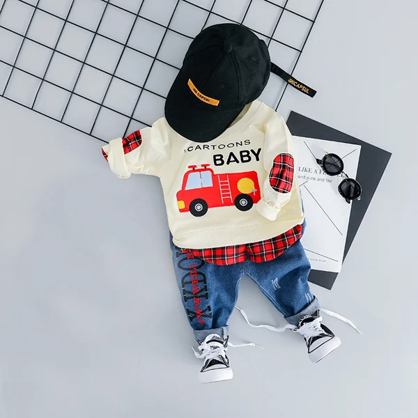 White not shoes hat Футболка с изображением автомобиля для маленьких мальчиков, комплект джинсовой одежды для детей, новинка года, весенняя одежда для мальчиков, одежда для малышей 1, 2, 3, 4 лет - Цвет: White not shoes hat