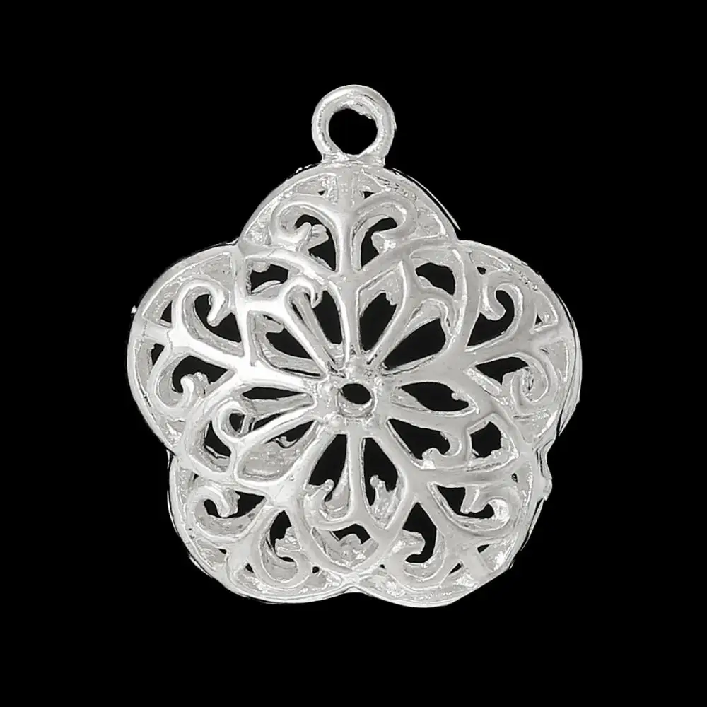 DoreenBeads Медь Шарм Подвески Цветочный Посеребренная Hollow 21.0 мм х 19.0 5 Шт. 2015 новый |