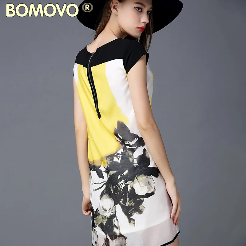 queen 2015 summer women new european and american big round neck short sleeve dress printed organza a-line |