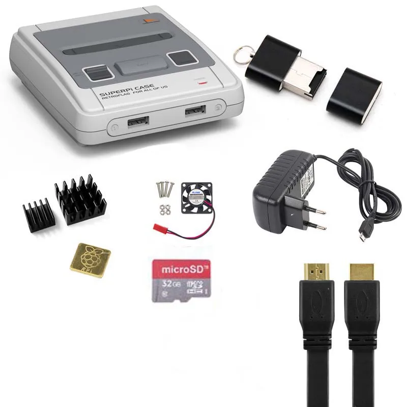 Retroflag SUPERPIE CASE-J пластиковая коробка для Raspberry Pi + 32 ГБ sd-карта 3A адаптер питания HDMI