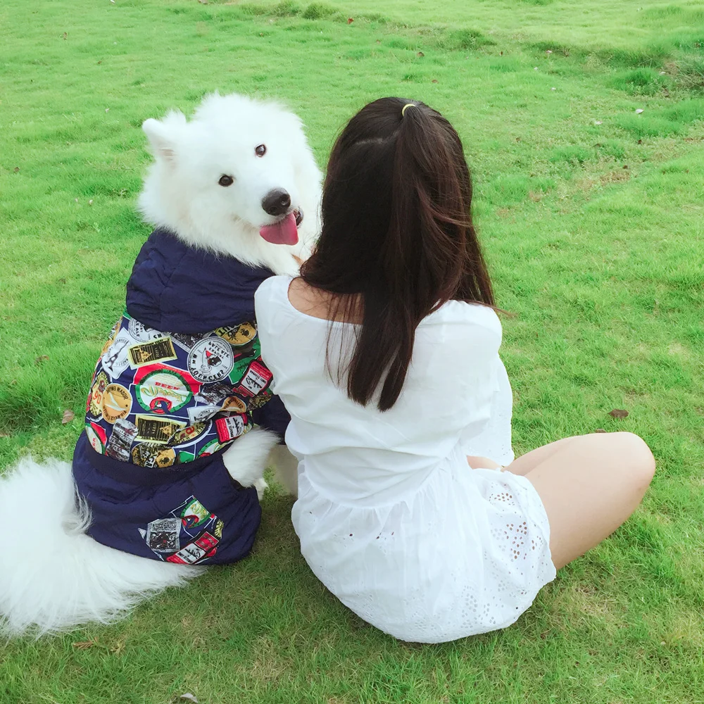 Осенне зимний комбинезон для больших собак Одежда животных теплый наряд поводок