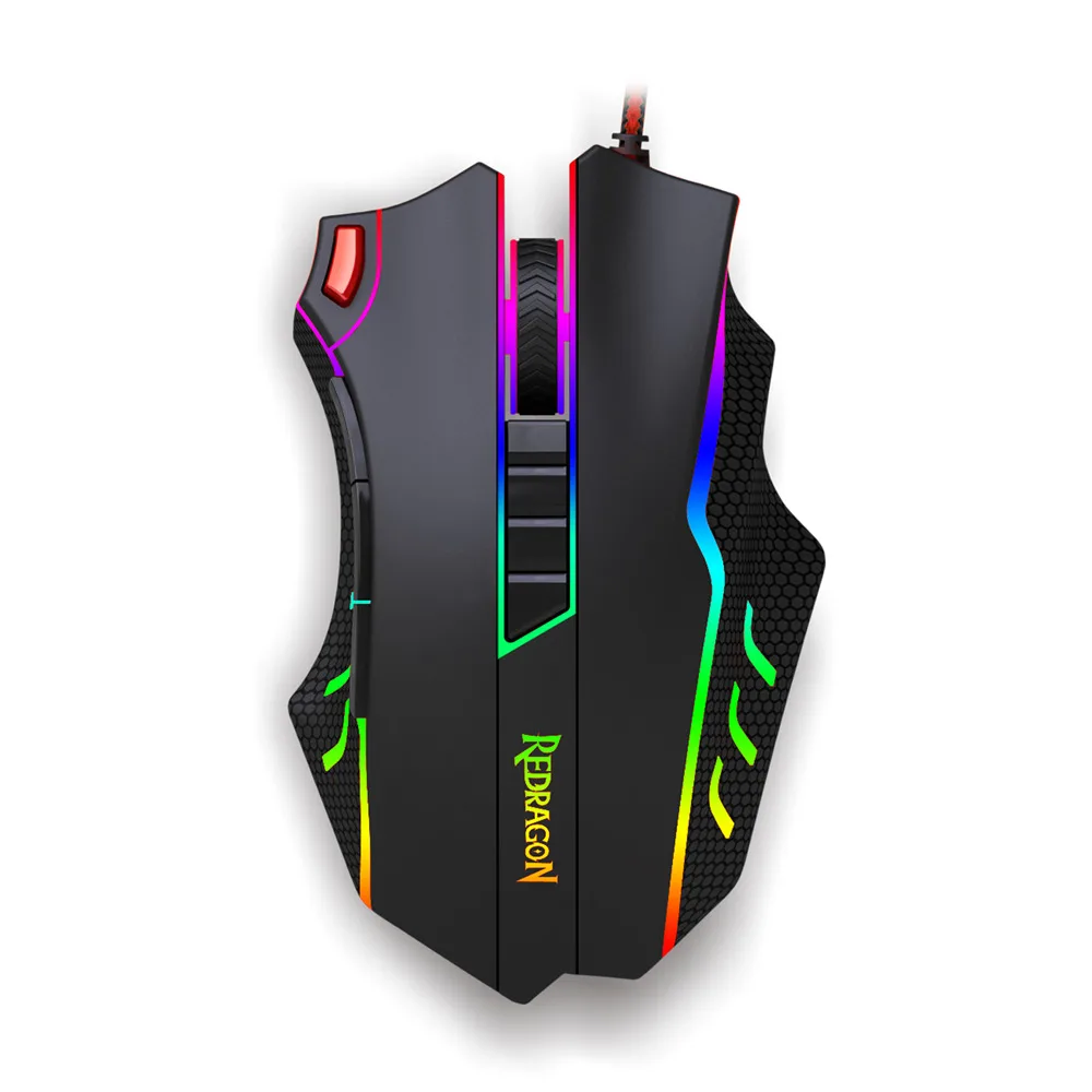 Redragon M802 Лазерная игровая мышь Высокая точность 24000 dpi 10 программируемых кнопок геймерская мышь Эргономичный дизайн для мыши геймера - Цвет: Черный