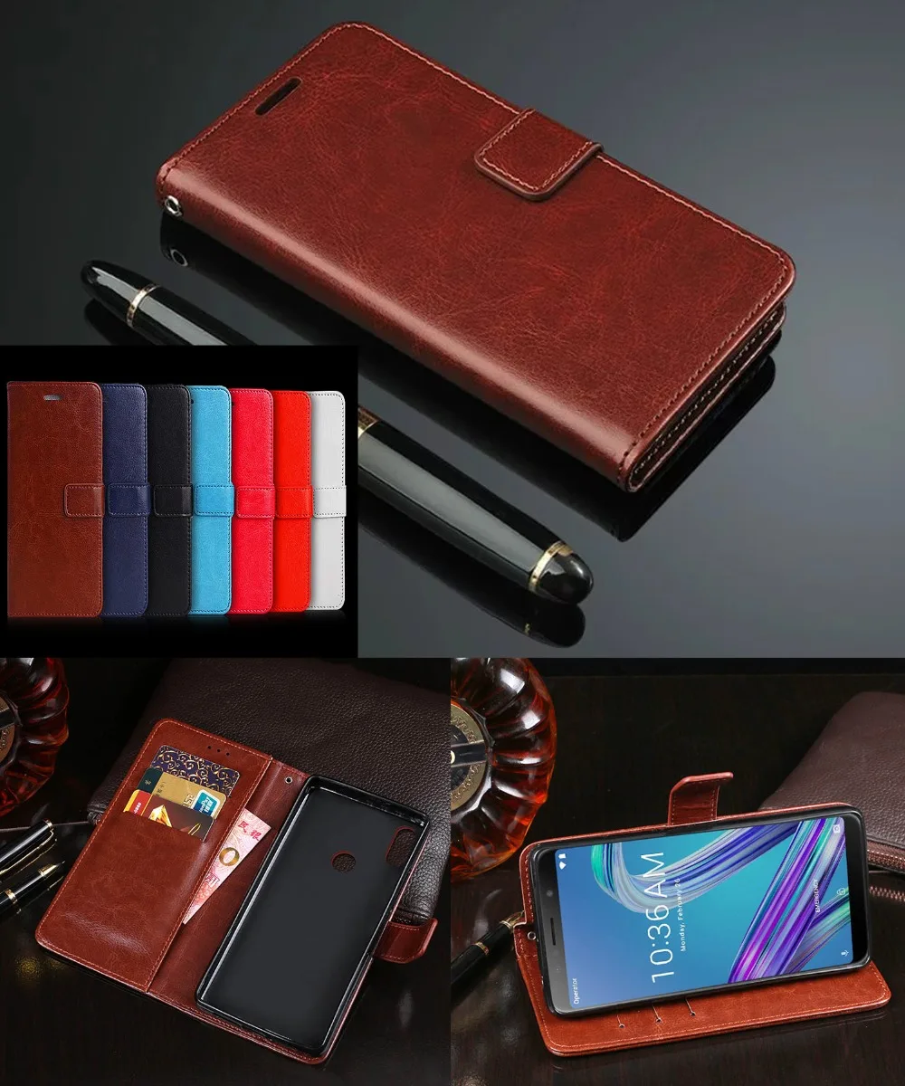 Кожаный чехол кошелек с откидной крышкой + силиконовый накладка для Asus ZenFone Max M2