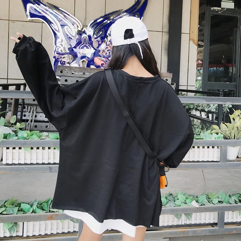 Модная толстовка с капюшоном Femme на осень в Корейском стиле Ulzzang Harajuku отверстие 2
