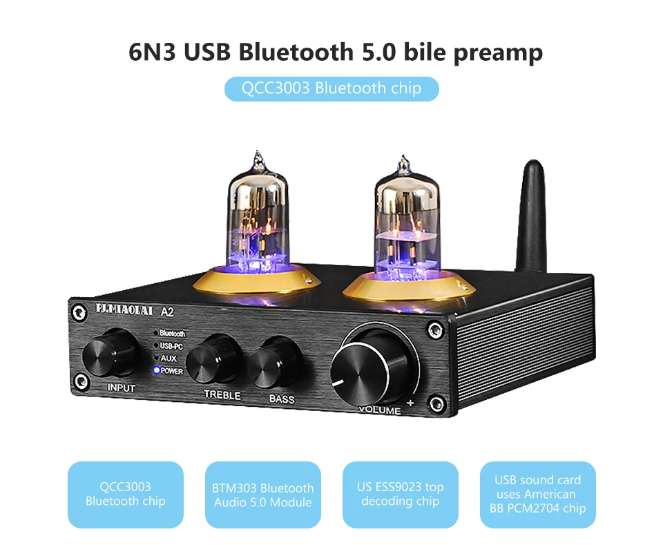 PJ. MIAOLAI HiFi стерео 6N3 вакуумный ламповый усилитель Bluetooth 5,0 предусилитель USB-PC декодер AUX предусилитель DIY для домашнего звукового кинотеатра