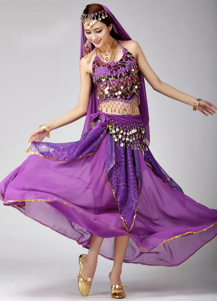 Belly Dance Costume Set Bellydance Performance Gypsy Indian Dress Dancewear Coin Bollywood Costumes | Тематическая одежда и