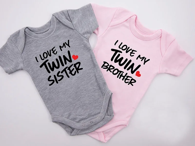 Детский хлопковый комбинезон с коротким рукавом и надписью I Love My Twin Brother|Боди для