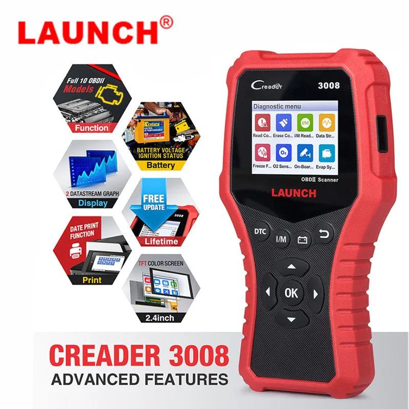 LAUNCH Creader CR3008 Авто OBD2 OBDII автомобильный считыватель кодов неисправностей двигателя автоматический сканер PK AD510 KW850 OBD 2 диагностический инструмент