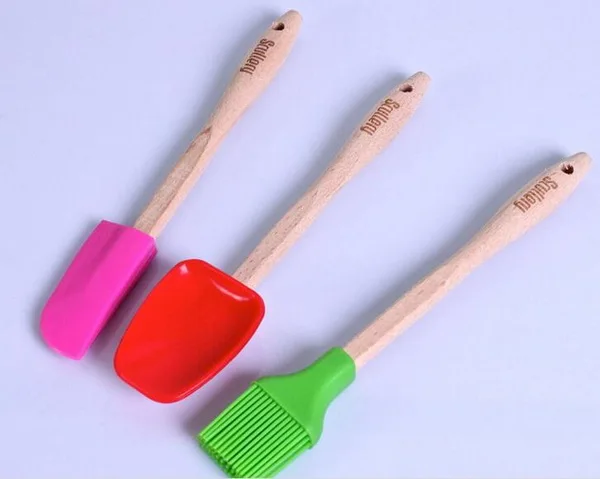 100 компл./лот 3 шт./компл. мини деревянная ручка детский кухонный скребок для торта