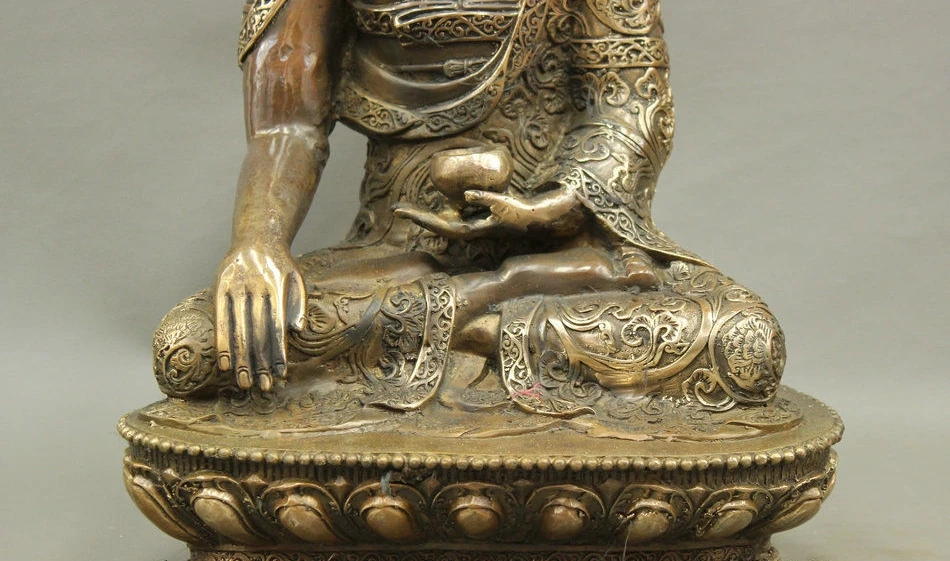 18 Tibet Bronze Copper Buddhism Temple Auspicious Shakyamuni Buddha Bowl Statue | Дом и сад