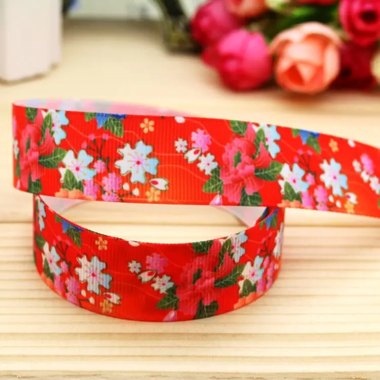 

7/8'' Free shipping flowers printed grosgrain ribbon hair bow headwear party decoration wholesale OEM 22mm H4870