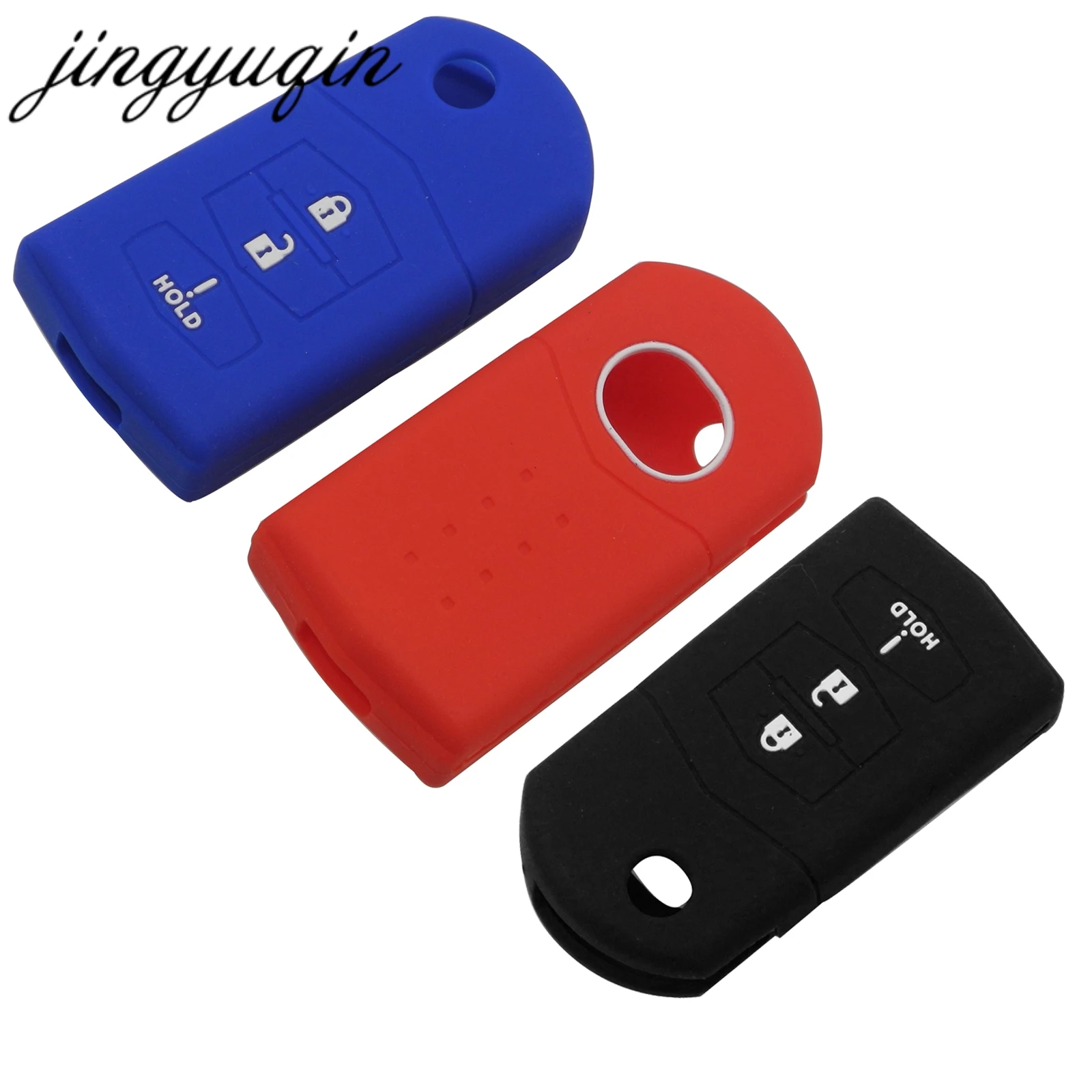 

jingyuqin Silicone Cover For Mazda 3 5 6 RX-8 MX-5 Miata CX-7 CX-9 05-13 Remote Folding Flip Key Fob Case 3 Button