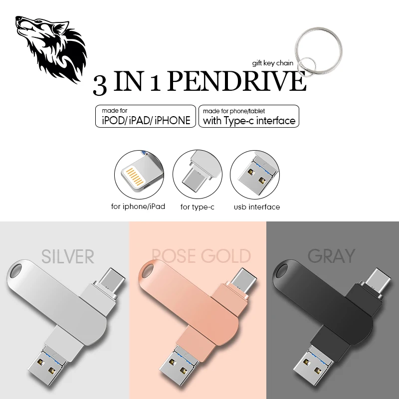 Модный флеш накопитель TYPE C USB 2 0 128 Гб 64 ГБ 32 16 8 флешка для iPhone и компьютера|USB