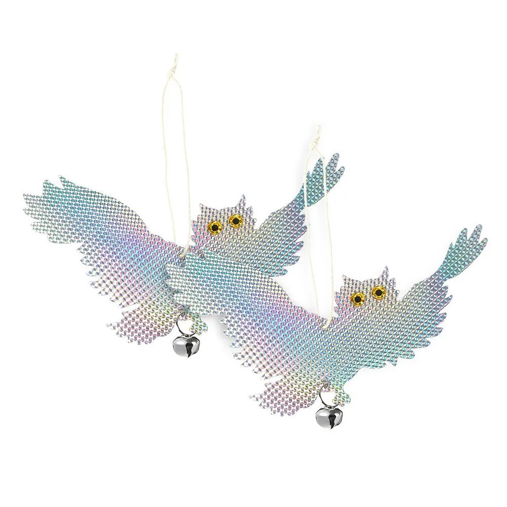 B 2pcs Fake Owl Decoy Scare Birds Holographic Reflective Repel Woodpecker Garden Hanging Supplies - Цвет: B