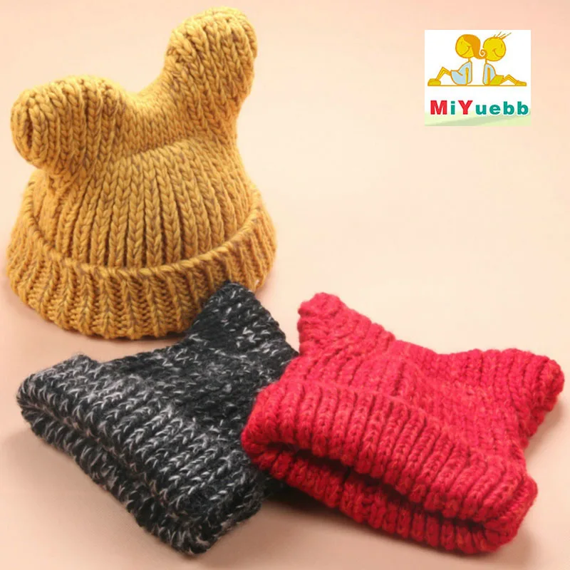 Милая зимняя детская шапка с ушками для мальчиков и девочек 2-5 лет теплая вязаная