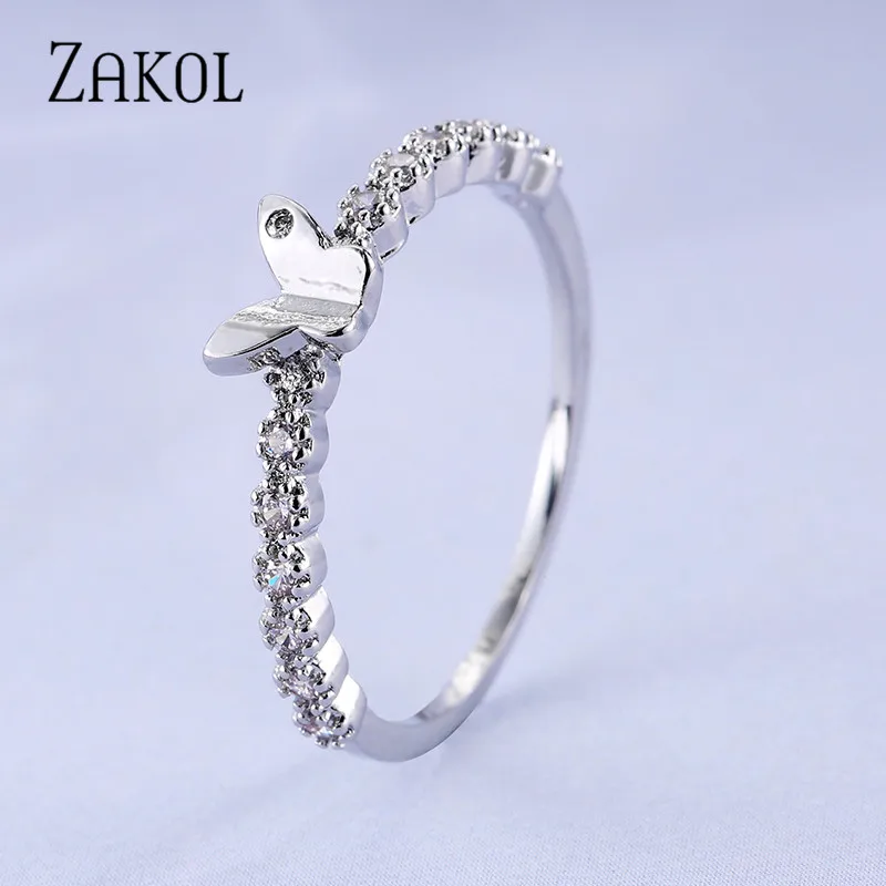 ZAKOL новинка женские кольца с крыльями из циркония и кристаллов бабочки для женщин