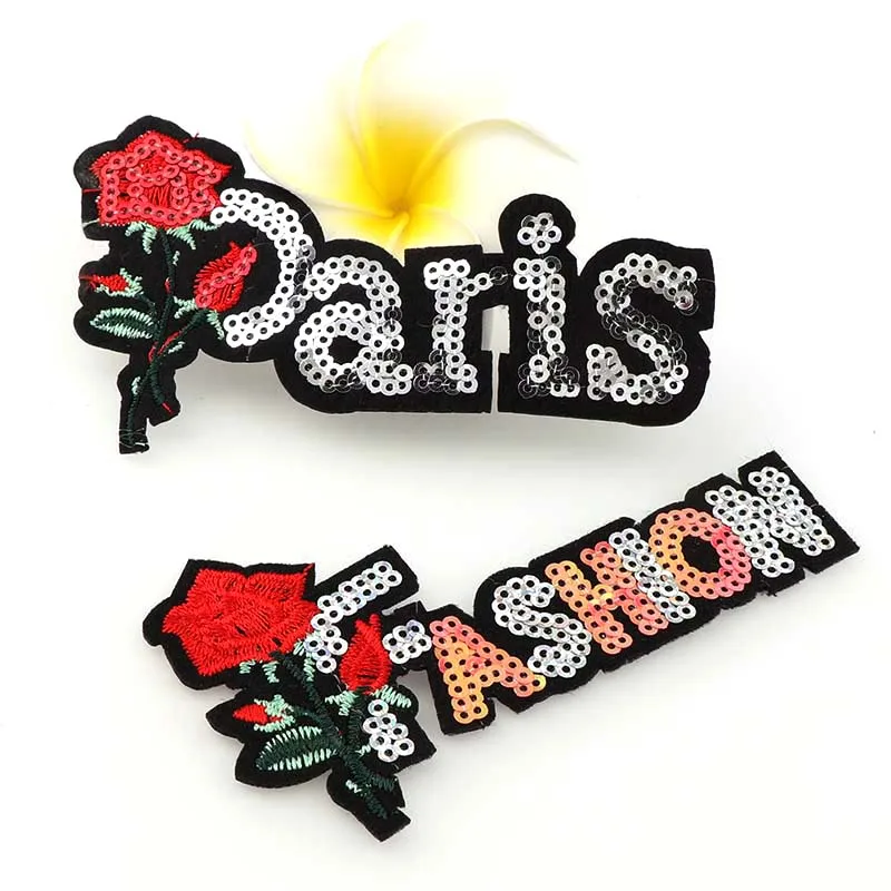 1Pc ЛЮБОВЬ ПАРИЖ Веселые Пайетки Наклейки на Железо Вышитые Значки Аппликация для Одежды Швейные Инструменты.