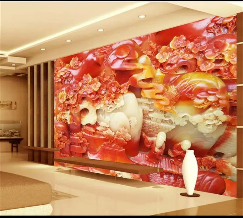 custom 3d photo wallpaper living room mural China jade carving landscape sofa TV backdrop non-woven for wall |
