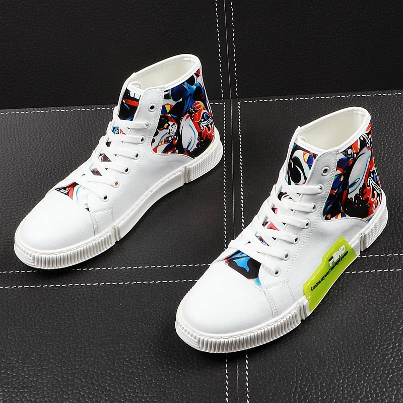 CuddlyIIPanda 2019 Men New Fashion Ankle Boots Spring Autumn Youth Graffiti Hip Hop Leisure Shoes Male High Top Casual Sneakers | Обувь