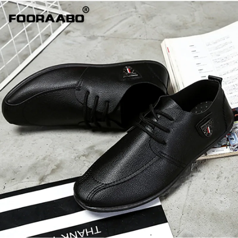 Fooraabo New 2018 Black Men Casual Shoes Leather Summer Breathable Luxury Brand Flat For Lace-up Adult Male | Обувь