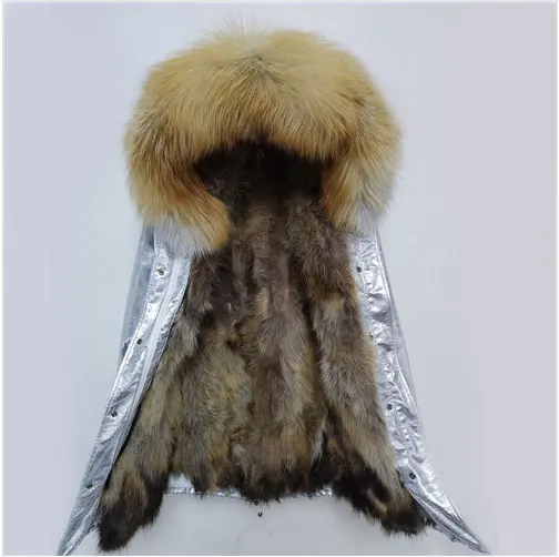 Высококачественная Серебряная Длинная зимняя куртка Miegofce, Женское пальто с воротником из натурального меха енота, манто Hiver Femme, парки на подкладке из лисьего меха - Цвет: C11