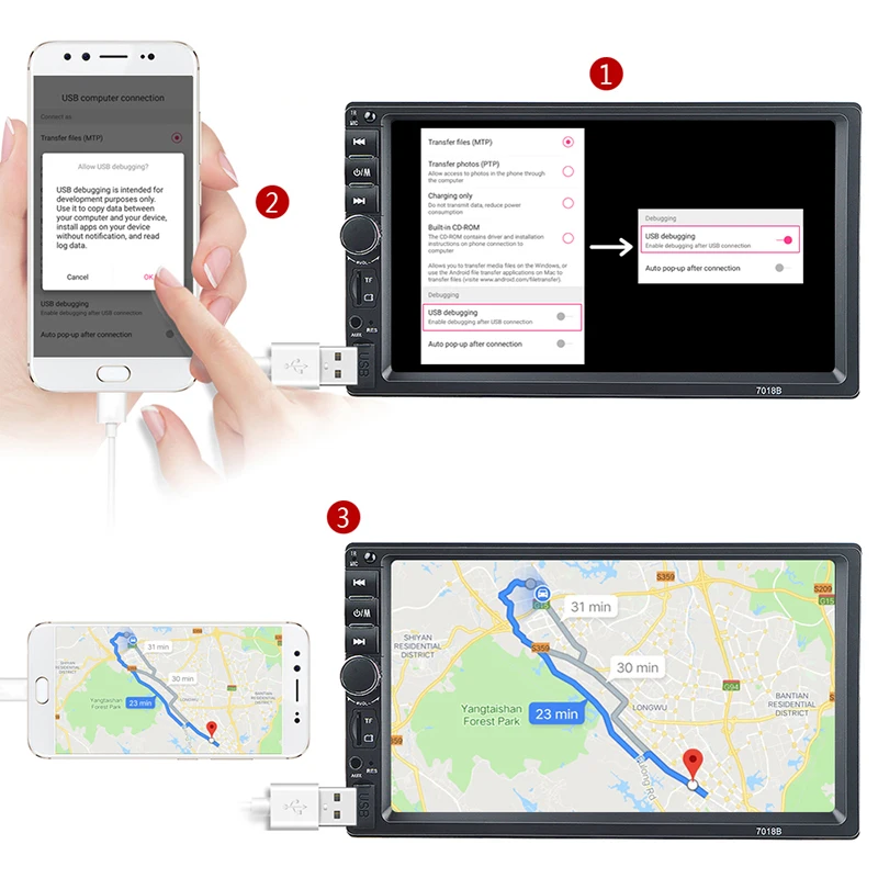Autoradio 2 din General Models 7'' inch LCD Touch Screen Bluetooth Car Radio Player Audio AUX Support Rear View Camera 7018B |