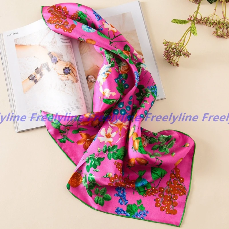 Цветочный принт 100% шелковый шарф шейный платок бандана женские маленькие