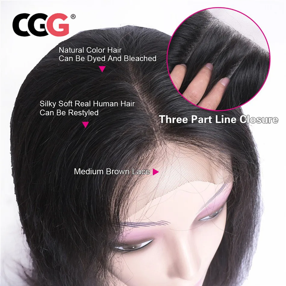CGG Lace Front Wigs Natural Color Brazilian Hair 4*4 Frontal Human For Women Remy Straight Wig Pre Plucked | Шиньоны и парики